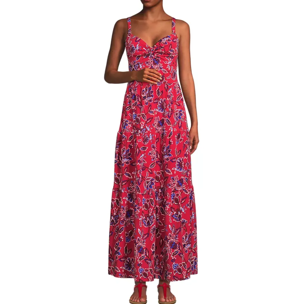 Women's Cotton Modal Twist Front Tiered Maxi Dress