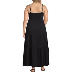 Women's Cotton Modal Twist Front Tiered Maxi Dress
