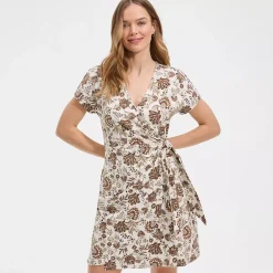 Women's Cotton Modal V Neck Mini Wrap Dress