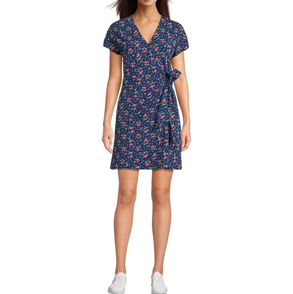 Women's Cotton Modal V Neck Mini Wrap Dress