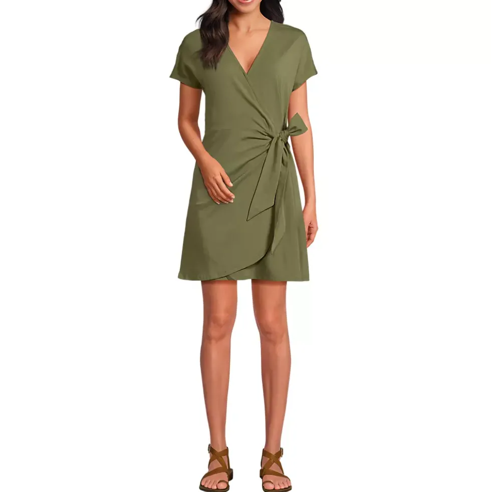 Women's Cotton Modal V Neck Mini Wrap Dress