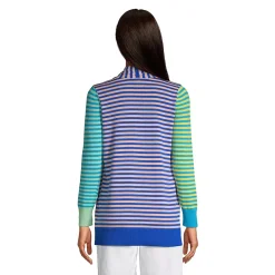 Women's Cotton Open Long Cardigan Sweater - Stripe