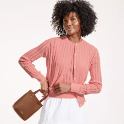 Women's Cotton Pointelle Modern Cardigan Sweater