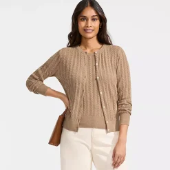 Women's Cotton Pointelle Modern Cardigan Sweater