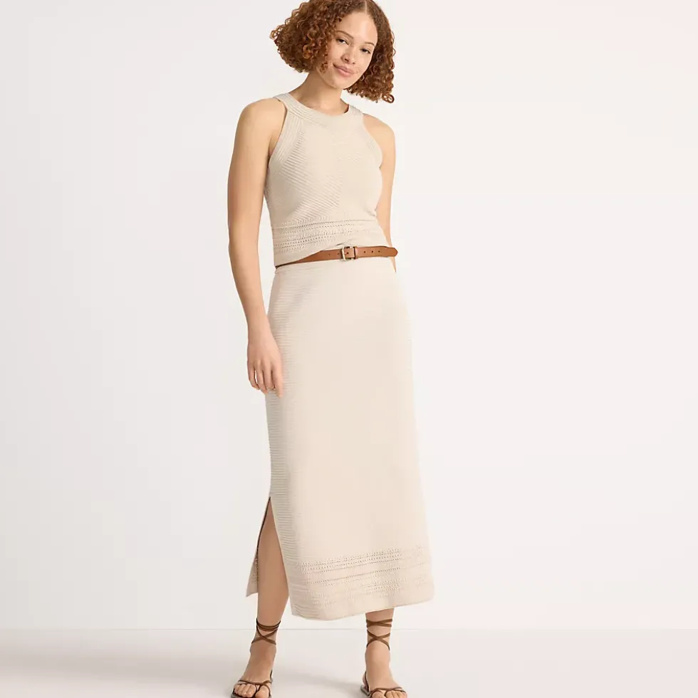 Women's Cotton Pointelle Sweater Maxi Skirt - Set Bottom