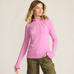 Women's Cotton Pointelle Turtleneck Sweater