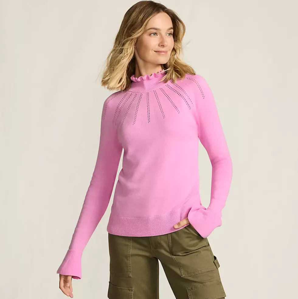 Women's Cotton Pointelle Turtleneck Sweater