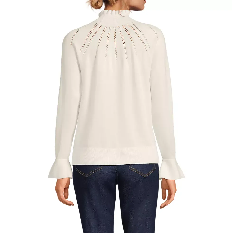 Women's Cotton Pointelle Turtleneck Sweater