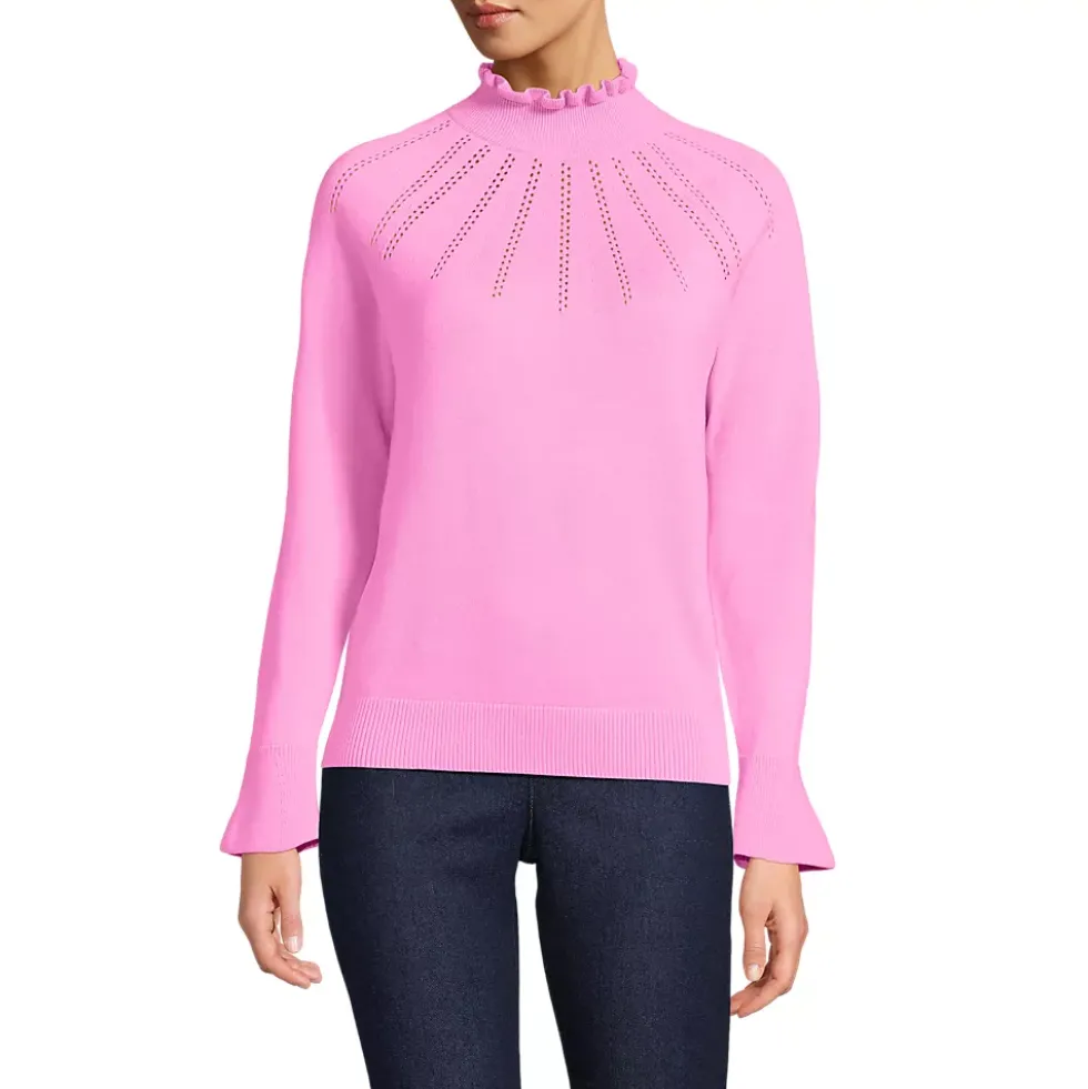 Women's Cotton Pointelle Turtleneck Sweater