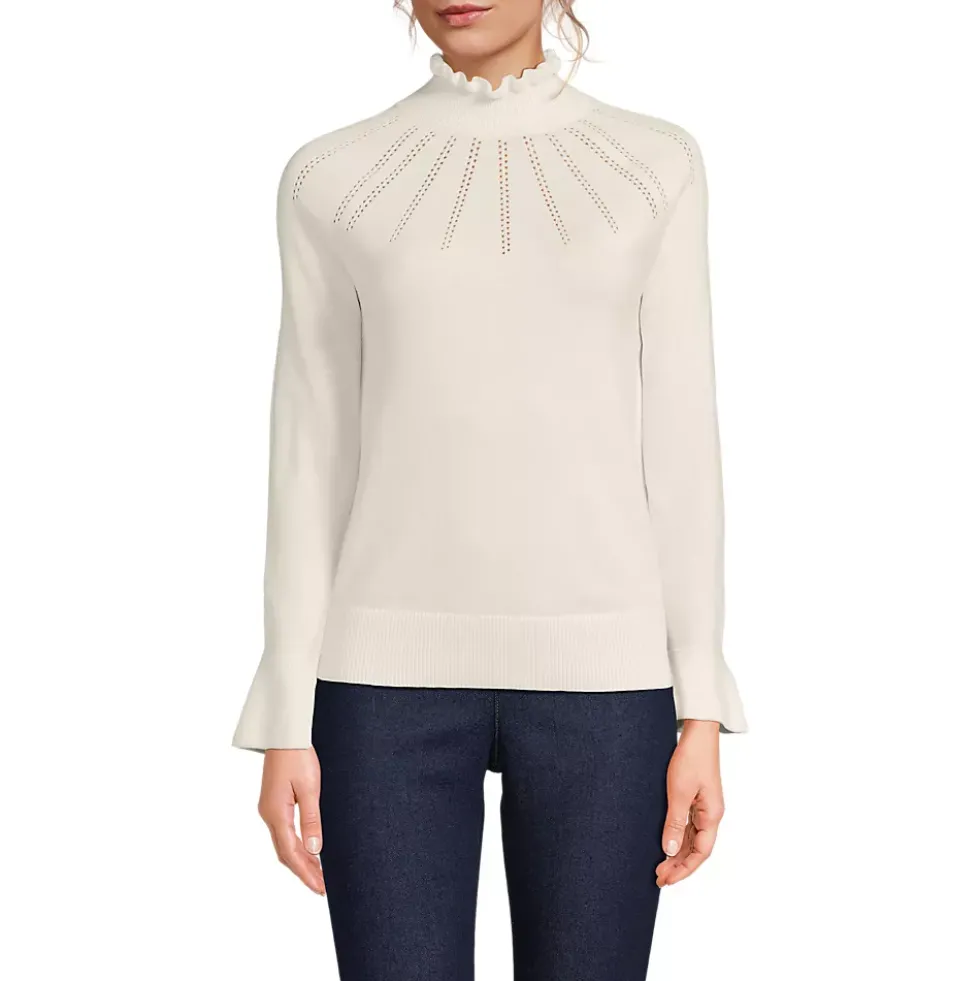 Women's Cotton Pointelle Turtleneck Sweater