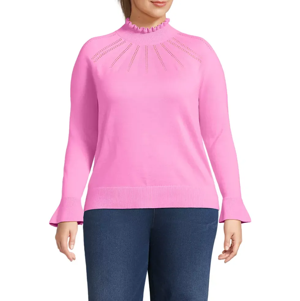 Women's Cotton Pointelle Turtleneck Sweater