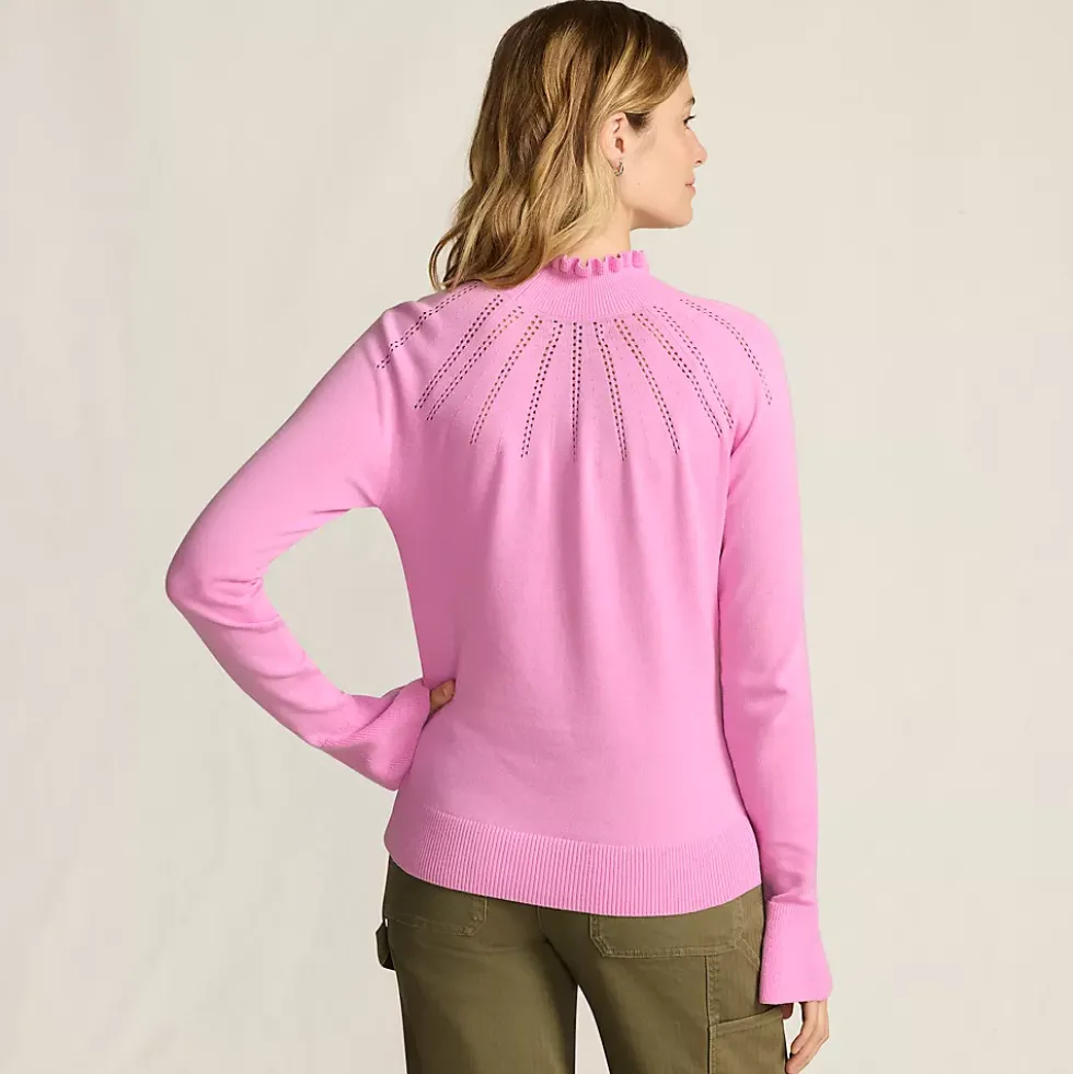 Women's Cotton Pointelle Turtleneck Sweater