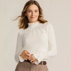 Women's Cotton Pointelle Turtleneck Sweater