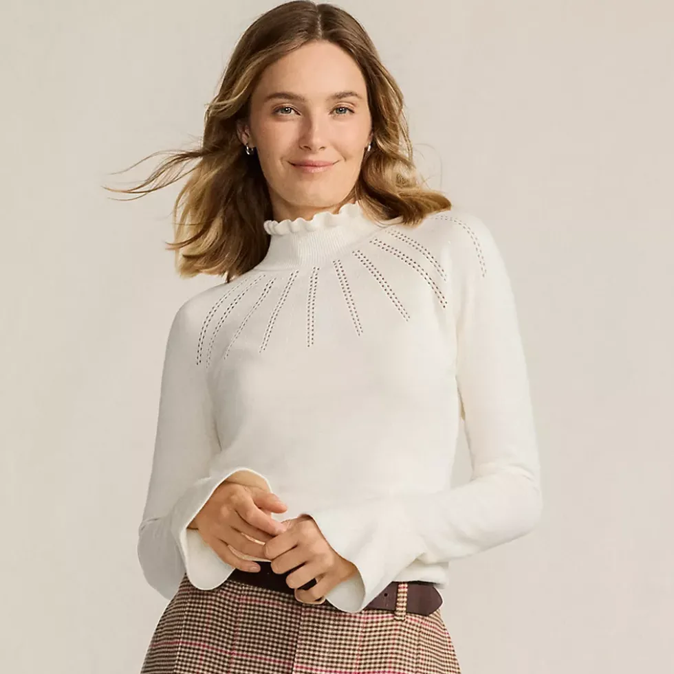 Women's Cotton Pointelle Turtleneck Sweater