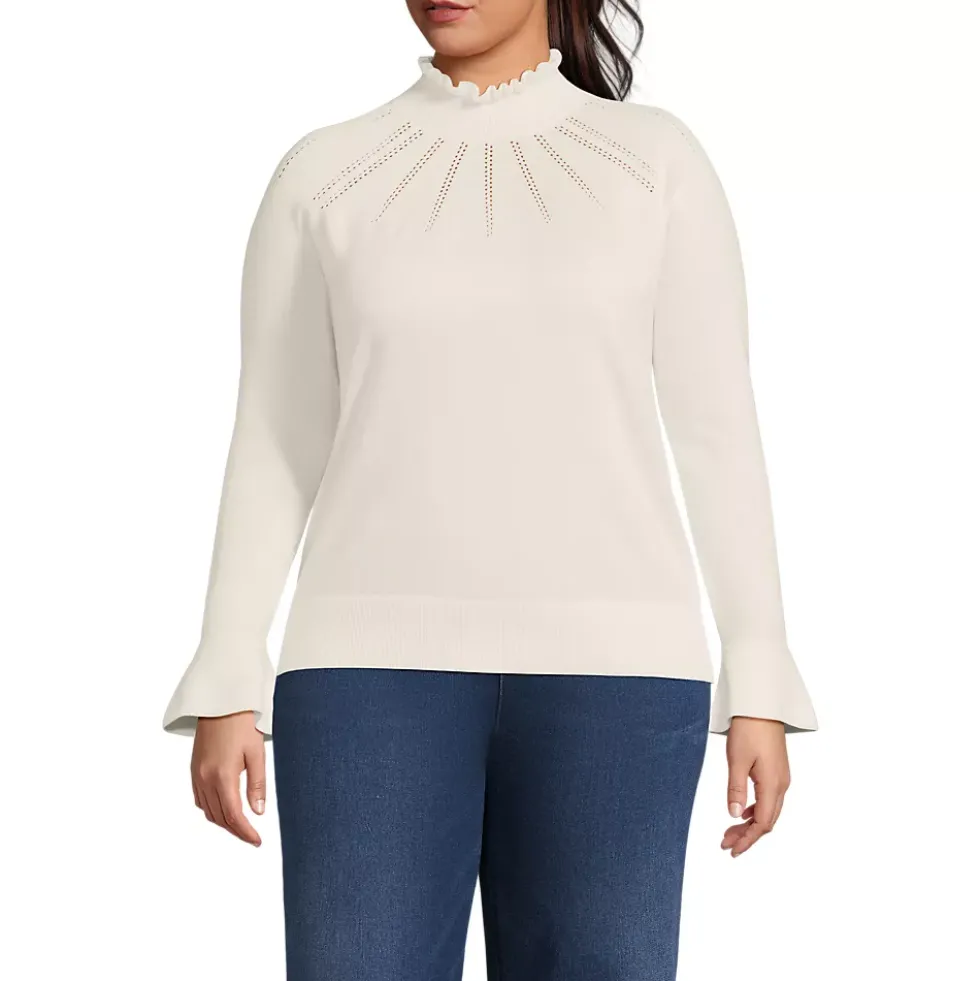 Women's Cotton Pointelle Turtleneck Sweater