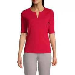 Women's Cotton Polyester Modern Half Sleeve Splitneck
