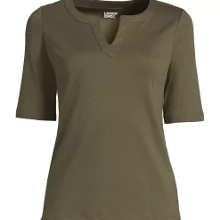 Women's Cotton Polyester Modern Half Sleeve Splitneck