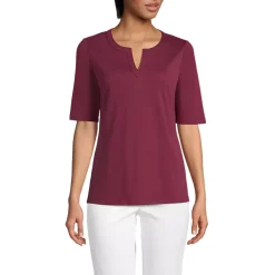 Women's Cotton Polyester Modern Half Sleeve Splitneck