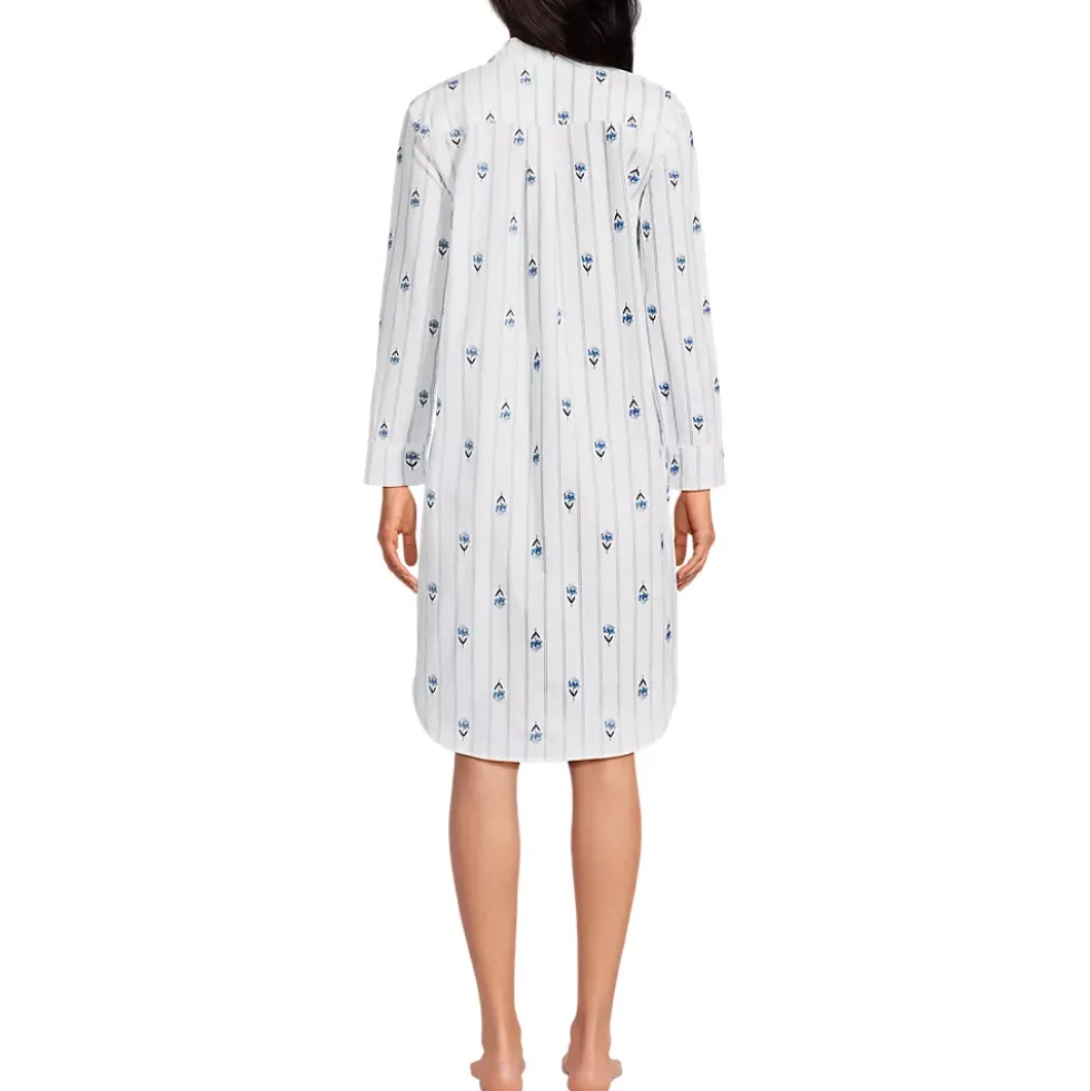 Women's Cotton Poplin Long Sleeve Sleepshirt Nightgown