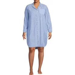 Women's Cotton Poplin Long Sleeve Sleepshirt Nightgown