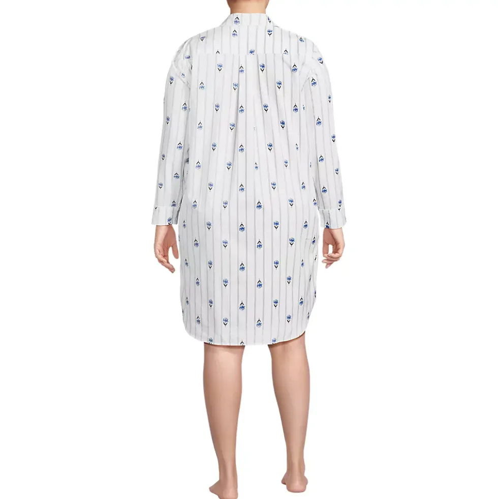 Women's Cotton Poplin Long Sleeve Sleepshirt Nightgown