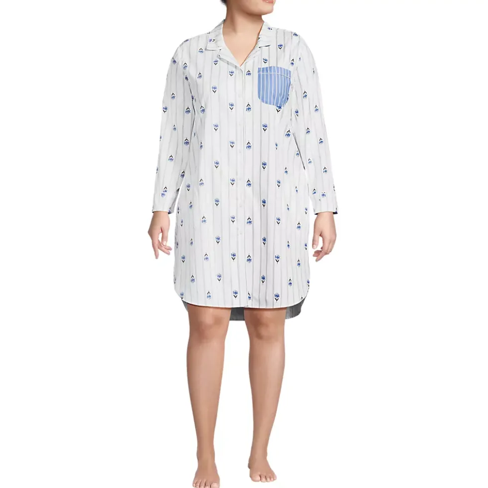 Women's Cotton Poplin Long Sleeve Sleepshirt Nightgown
