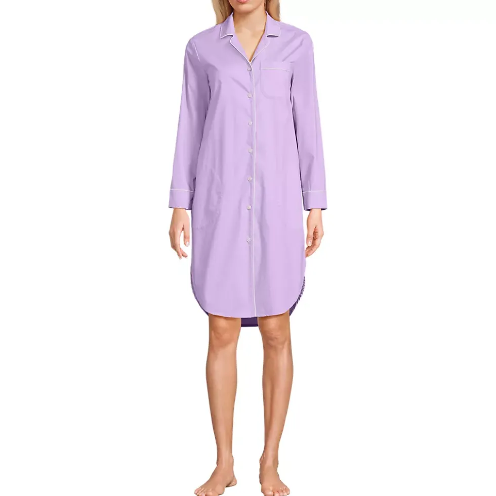 Women's Cotton Poplin Long Sleeve Sleepshirt Nightgown