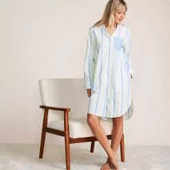 Women's Cotton Poplin Long Sleeve Sleepshirt Nightgown