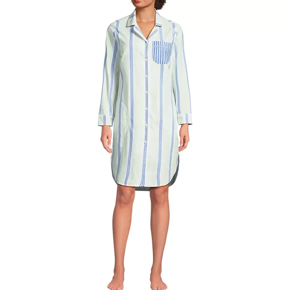 Women's Cotton Poplin Long Sleeve Sleepshirt Nightgown