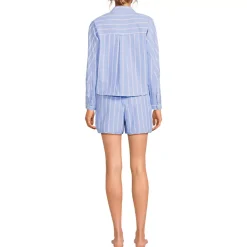 Women's Cotton Poplin 2 Piece Pajama Set - Long Sleeve Top and Shorts with Piping