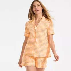 Women's Cotton Poplin 2 Piece Pajama Set - Short Sleeve Top and Shorts