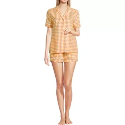 Women's Cotton Poplin 2 Piece Pajama Set - Short Sleeve Top and Shorts