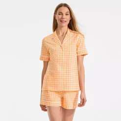 Women's Cotton Poplin 2 Piece Pajama Set - Short Sleeve Top and Shorts