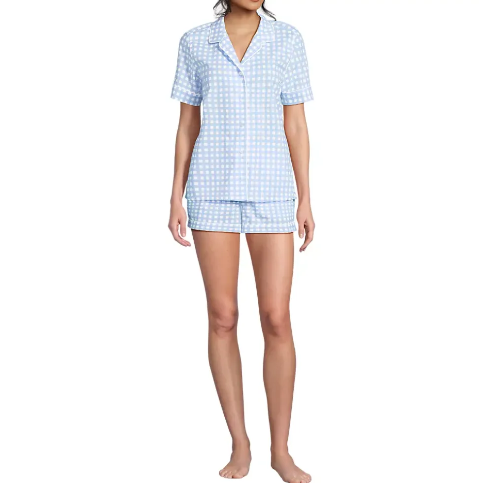 Women's Cotton Poplin 2 Piece Pajama Set - Short Sleeve Top and Shorts