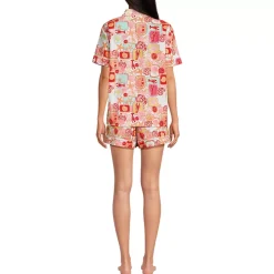 Women's Cotton Poplin 2 Piece Pajama Set - Short Sleeve Top and Shorts