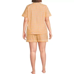 Women's Cotton Poplin 2 Piece Pajama Set - Short Sleeve Top and Shorts