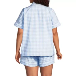 Women's Cotton Poplin 2 Piece Pajama Set - Short Sleeve Top and Shorts