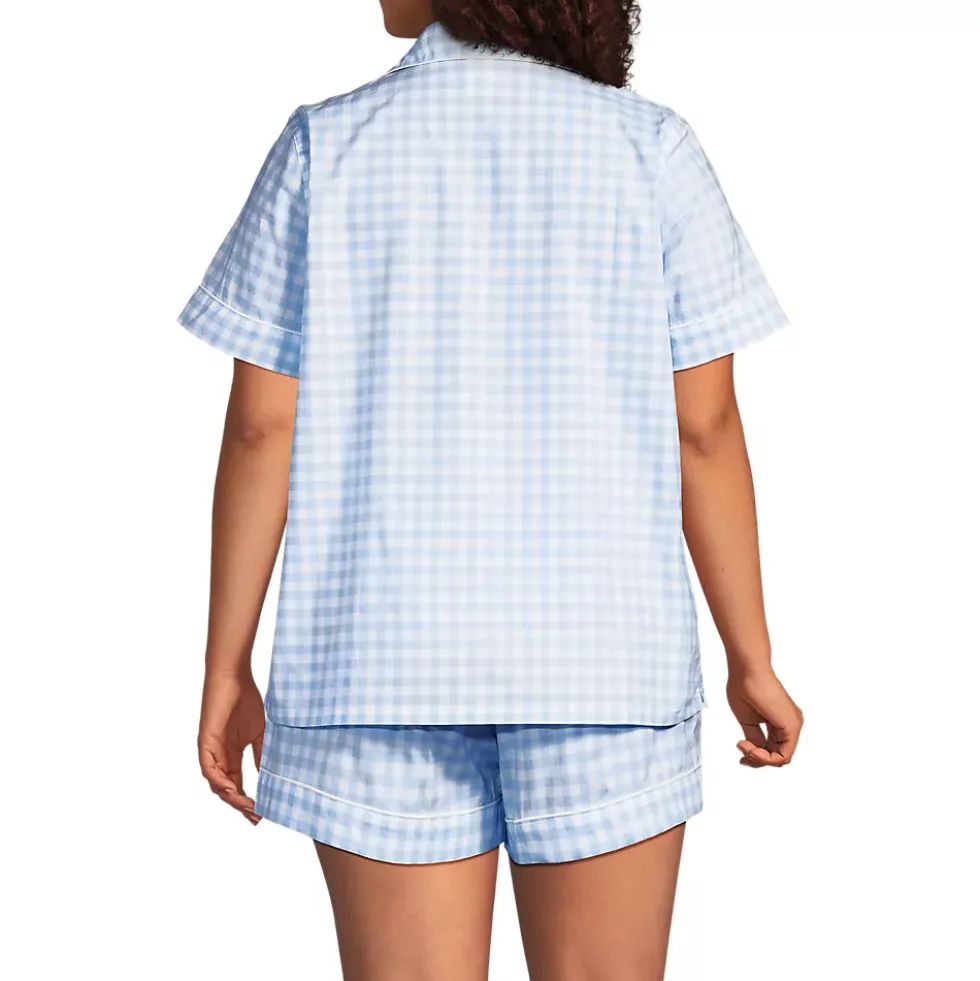 Women's Cotton Poplin 2 Piece Pajama Set - Short Sleeve Top and Shorts