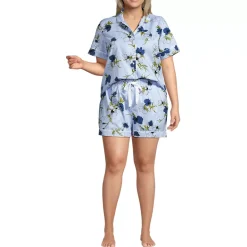 Women's Cotton Poplin 2 Piece Pajama Set - Short Sleeve Top and Shorts