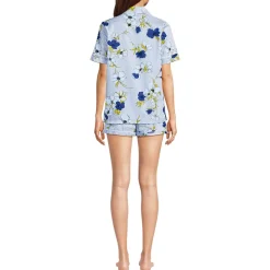 Women's Cotton Poplin 2 Piece Pajama Set - Short Sleeve Top and Shorts