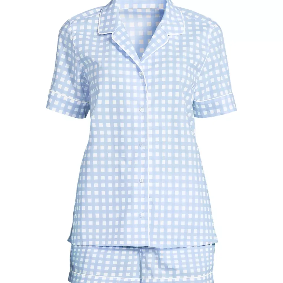 Women's Cotton Poplin 2 Piece Pajama Set - Short Sleeve Top and Shorts