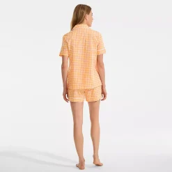 Women's Cotton Poplin 2 Piece Pajama Set - Short Sleeve Top and Shorts
