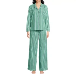 Women's Cotton Poplin 2 Piece Pajama Set - Long Sleeve Top and Pants