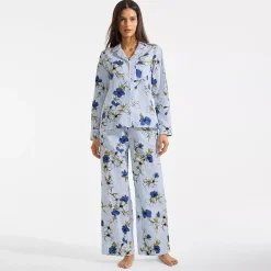 Women's Cotton Poplin 2 Piece Pajama Set - Long Sleeve Top and Pants