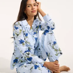 Women's Cotton Poplin 2 Piece Pajama Set - Long Sleeve Top and Pants