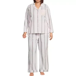 Women's Cotton Poplin 2 Piece Pajama Set - Long Sleeve Top and Pants