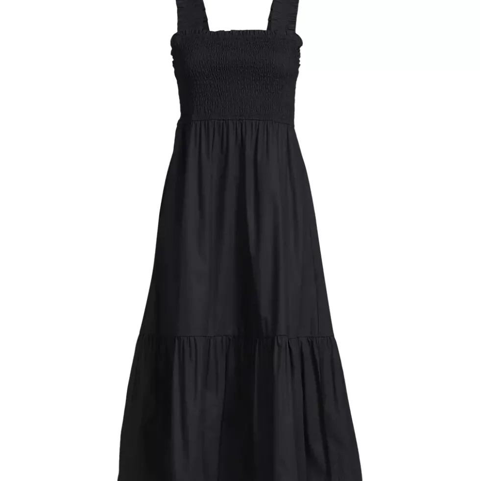 Women's Cotton Poplin Ruffle Smocked Dress