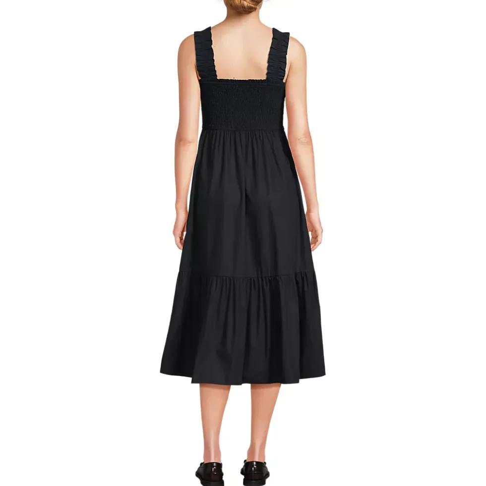 Women's Cotton Poplin Ruffle Smocked Dress