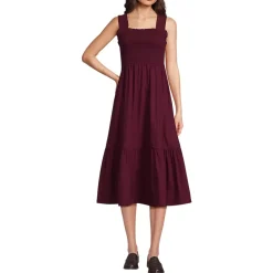 Women's Cotton Poplin Ruffle Smocked Dress