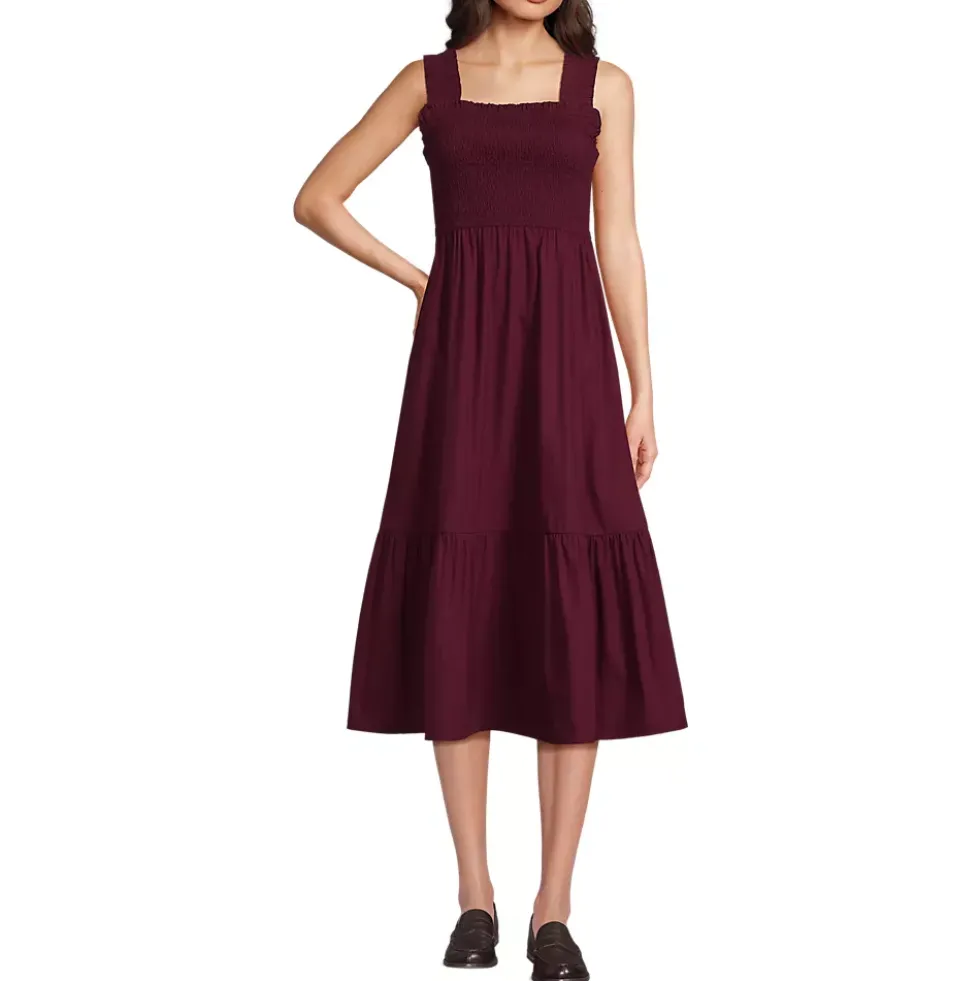 Women's Cotton Poplin Ruffle Smocked Dress